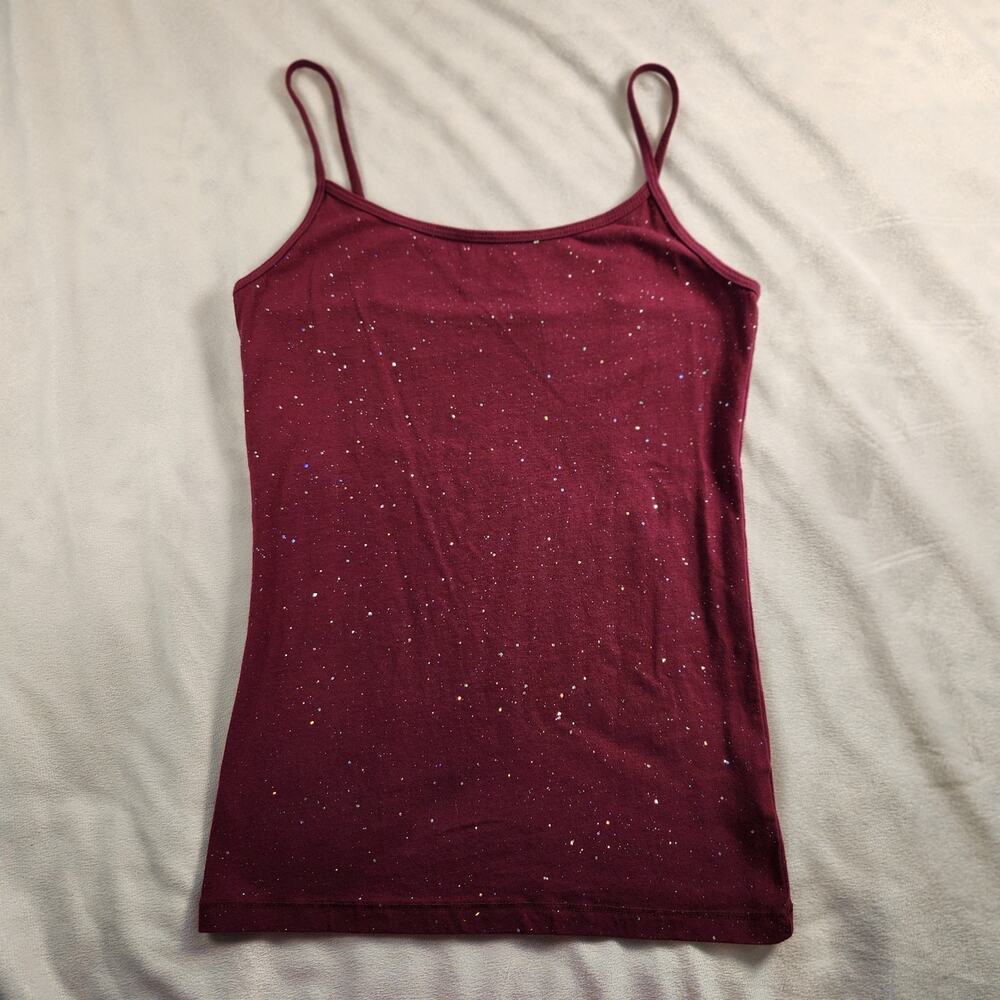 Aeropostale Burgundy Red Sparkle Glitter Base Layer Cami - Medium Y2K Glam